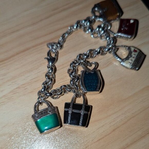 Brighton Vintage Handbag Purse Enamel Colorful Logo Chain Charm Bracelet Jewelry - Picture 4 of 6
